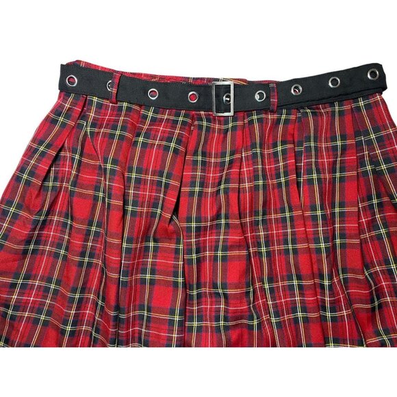 Social Collision Mini Skirt Red Tartan Plaid 2X Pleated Goth Academia Prep - Picture 3 of 9